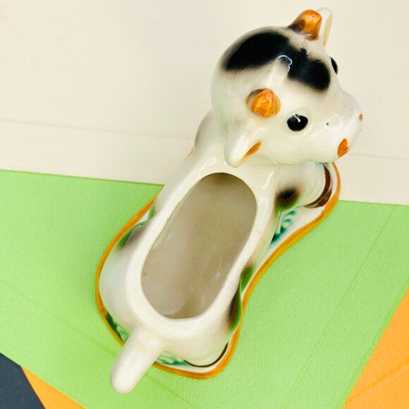 Vintage 60s Ceramic COW Planter - Mid Century Kitsch Toothpick or Match Holder - Picture 6 of 13